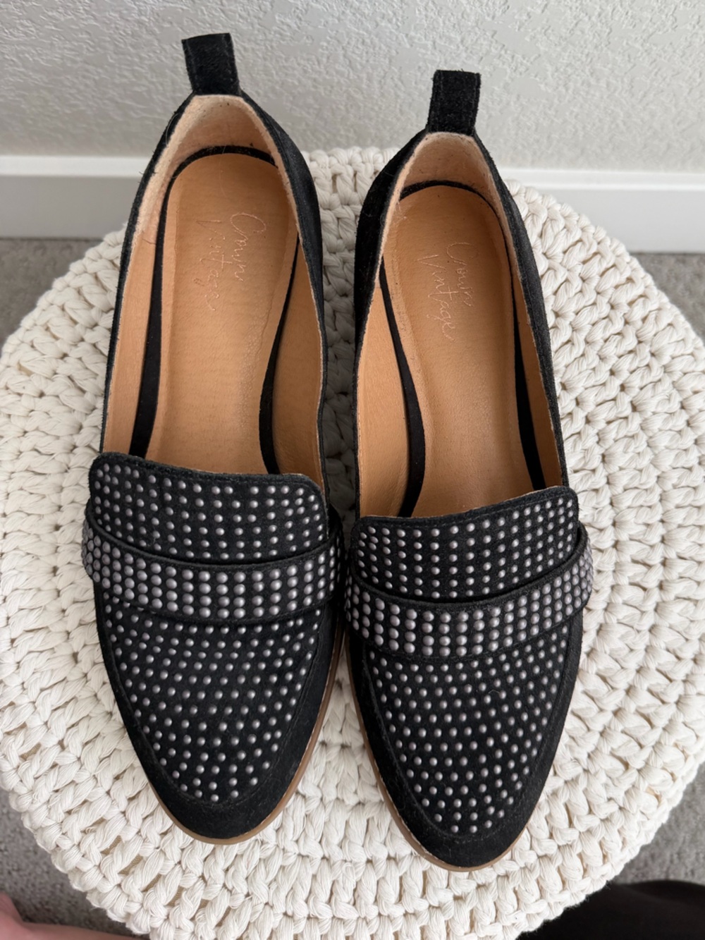 Crown Vintage Black Studded Suede Loafers - Picture 6 of 7
